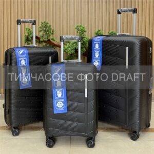 2E Suitcase set 3in1, M7980, polypropylene, (L+M+S), lock (not TSA), anti theft zipper, 4 wheels, black