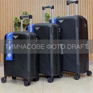 2E Suitcase set 3in1, M7978, polypropylene, (L+M+S), lock (not TSA), anti theft zipper, 4 wheels, black
