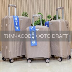 2E Suitcase set 3in1, M7978, polypropylene, (L+M+S), lock (not TSA), anti theft zipper, 4 wheels, khaki