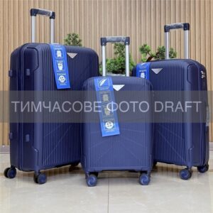 2E Suitcase set 3in1, M7978, polypropylene, (L+M+S), lock (not TSA), anti theft zipper, 4 wheels, dark blue