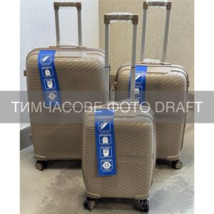 2E Suitcase set 3in1, M6989, polypropylene, (L+M+S), lock (not TSA), anti theft zipper, 4 wheels, khaki