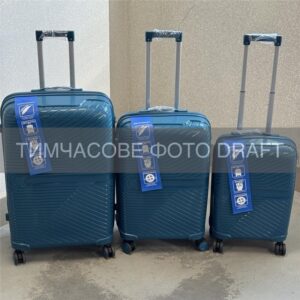 2E Suitcase set 3in1, M6989, polypropylene, (L+M+S), lock (not TSA), anti theft zipper, 4 wheels, dark blue