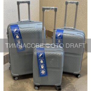 2E Suitcase set 3in1, M6989, polypropylene, (L+M+S), lock (not TSA), anti theft zipper, 4 wheels, light blue