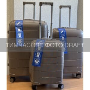 2E Suitcase set 3in1, M6910, polypropylene, (L+M+S), lock (not TSA), anti theft zipper, 4 wheels, champagne