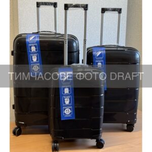 2E Suitcase set 3in1, M6910, polypropylene, (L+M+S), lock (not TSA), anti theft zipper, 4 wheels, black
