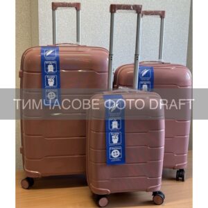 2E Suitcase set 3in1, M6910, polypropylene, (L+M+S), lock (not TSA), anti theft zipper, 4 wheels, rose gold