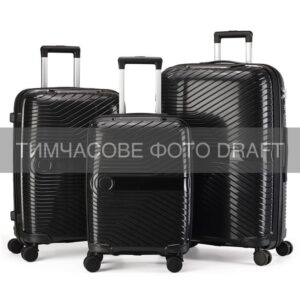2E Suitcase set 3in1, M6989, polypropylene, (L+M+S), lock (not TSA), anti theft zipper, 4 wheels, black