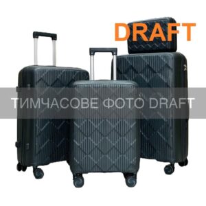 2E Suitcase set 3in1, M7977, polypropylene, (L+M+S), lock (not TSA), anti theft zipper, 4 wheels, dark grey
