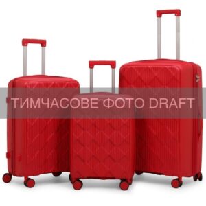2E Suitcase set 3in1, M7977, polypropylene, (L+M+S), lock (not TSA), anti theft zipper, 4 wheels, red