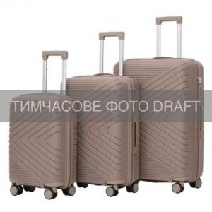 2E Suitcase set 3in1, M6993, polypropylene, (L+M+S), lock (not TSA), 4 wheels, khaki