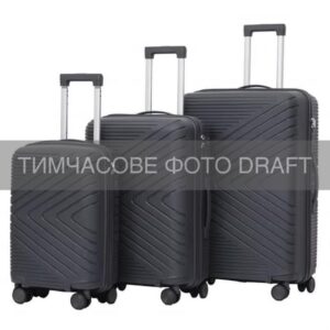 2E Suitcase set 3in1, M6993, polypropylene, (L+M+S), lock (not TSA), 4 wheels, dark grey