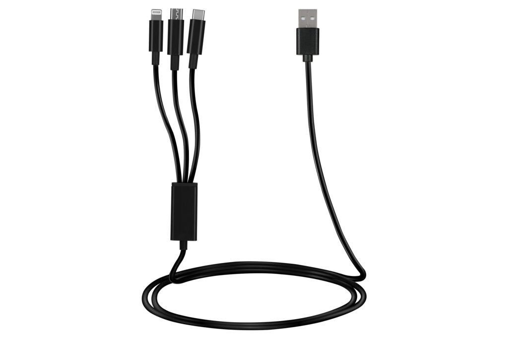 2E Cable USB-A – 3in1 microUSB/USB-C/Lightning 1.2m Black