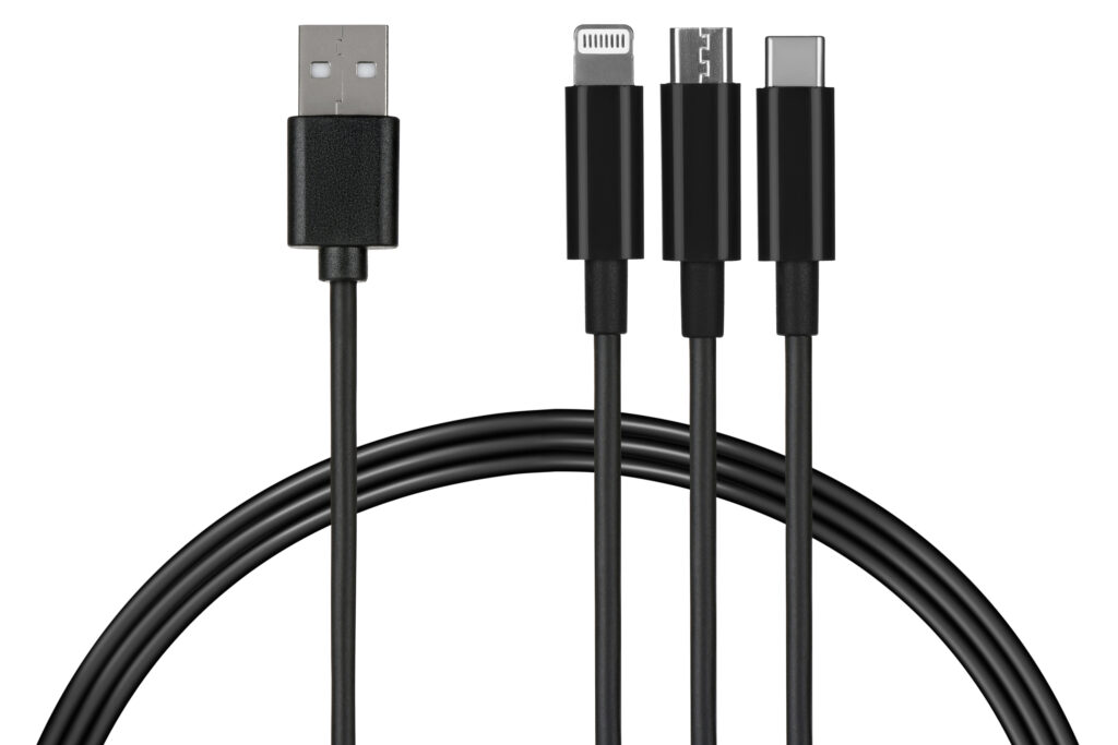 2E Cable USB-A – 3in1 microUSB/USB-C/Lightning 1.2m Black