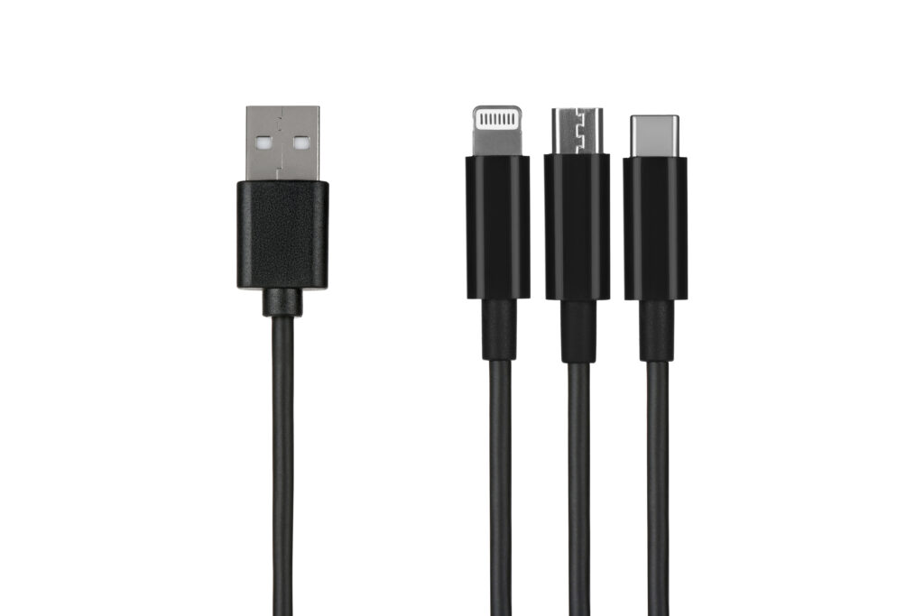 2E Cable USB-A – 3in1 microUSB/USB-C/Lightning 1.2m Black