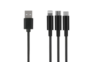 2E Cable USB-A – 3in1 microUSB/USB-C/Lightning 1.2m Black