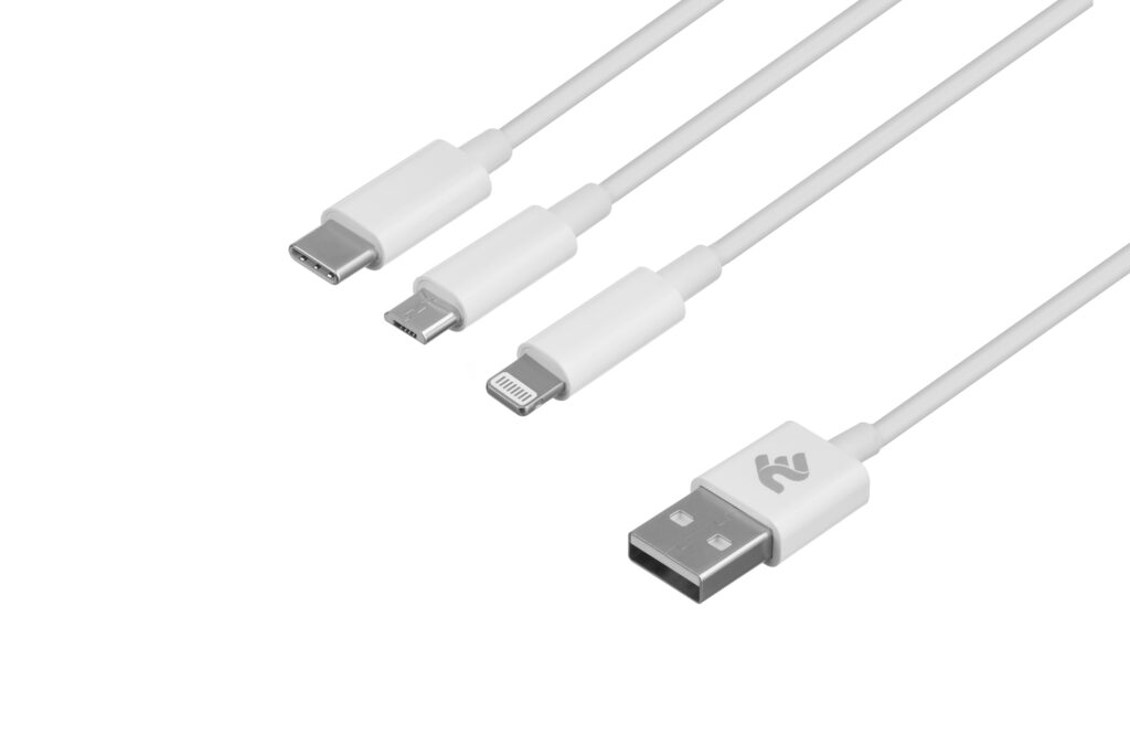 Кабель 2E USB-A — 3in1 microUSB/USB-C/Lightning 1.2m White