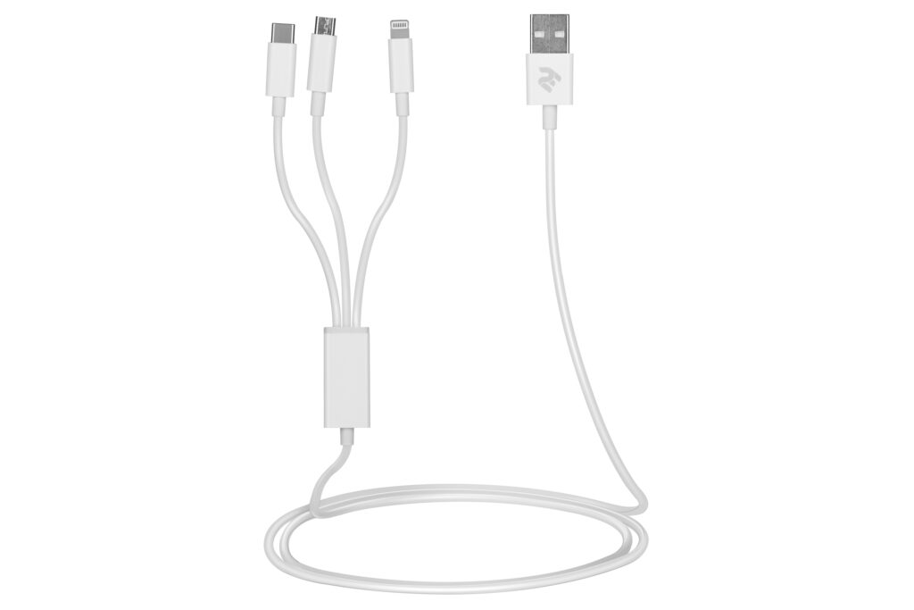 Кабель 2E USB-A — 3in1 microUSB/USB-C/Lightning 1.2m White