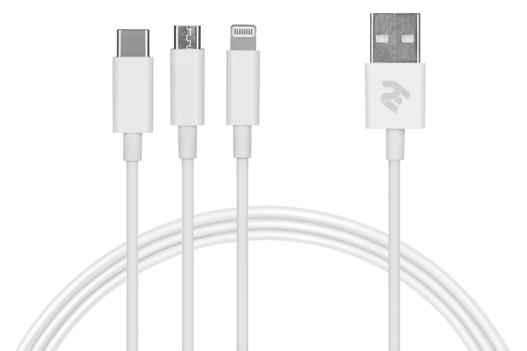 Кабель 2E USB-A — 3in1 microUSB/USB-C/Lightning 1.2m White