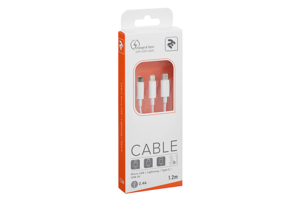Кабель 2E USB-A — 3in1 microUSB/USB-C/Lightning 1.2m White