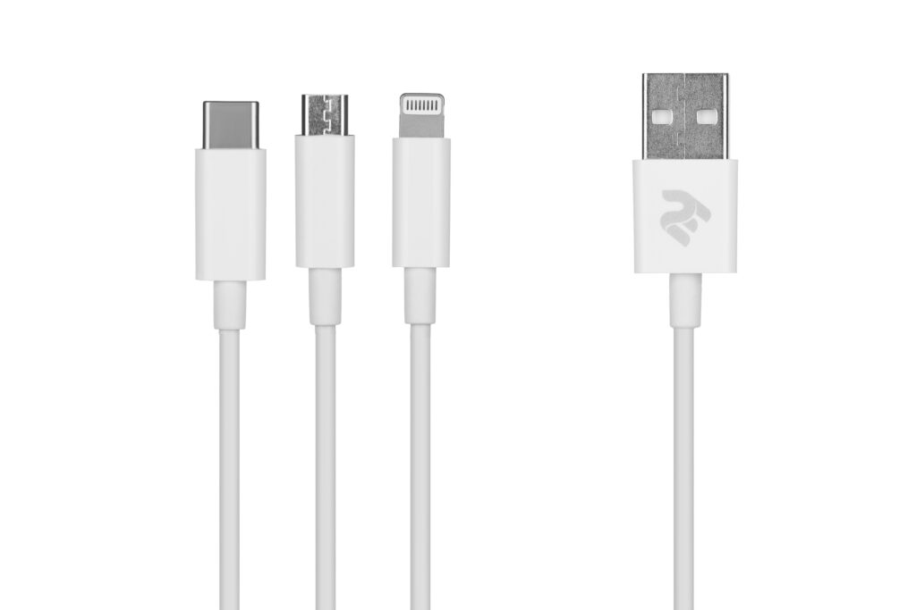 Кабель 2E USB-A — 3in1 microUSB/USB-C/Lightning 1.2m White