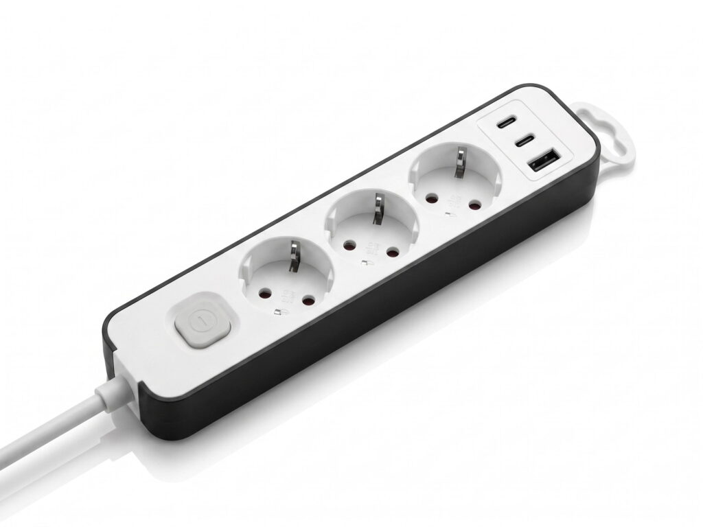 Подовжувач мережевий 2E TwoColors 1.5м, 3xТипF, 16A, 2xUSB-C, 1x USB-A, біло-чорний