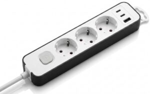 Подовжувач мережевий 2E TwoColors 1.5м, 3xТипF, 16A, 2xUSB-C, 1x USB-A, біло-чорний