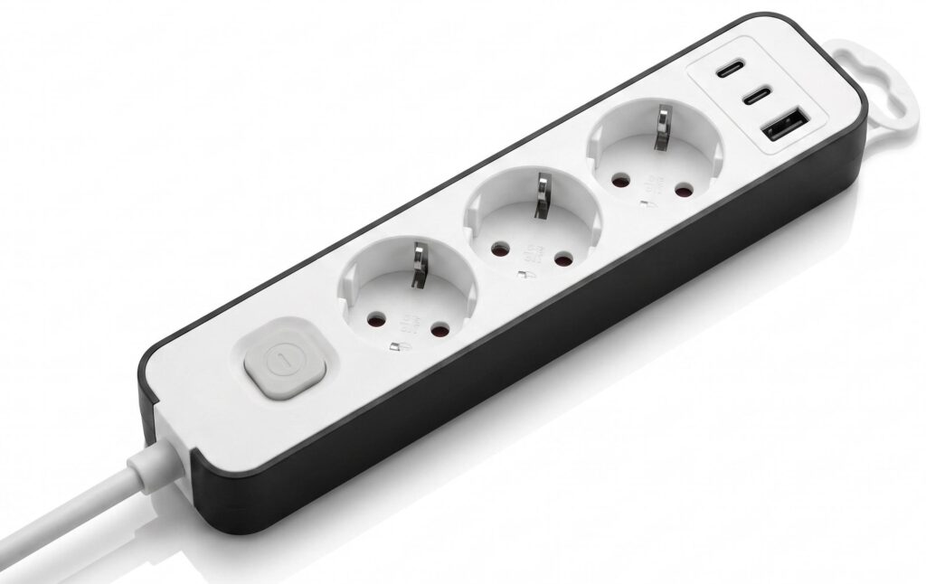 Подовжувач мережевий 2E TwoColors 3м, 3xТипF, 16A, 2xUSB-C, 1x USB-A, біло-чорний
