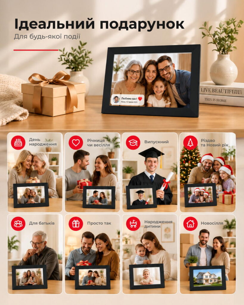 2E DPF10 10″ Digital Photo Frame, IPS, FHD, 1GB, 32GB, 2x1W Speakers, Frameo SW, Touchscreen, Black