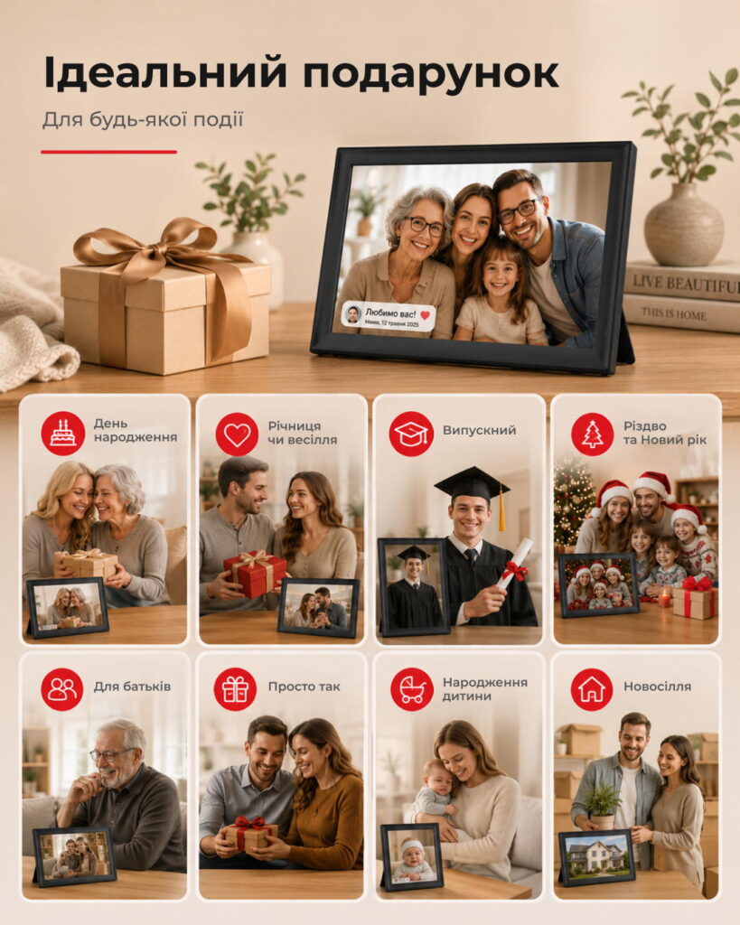 2E DPF15-BK 15.6″ Digital Photo Frame, IPS FHD, 1GB RAM/32GB ROM, 2?2W Speakers, Frameo SW, Touchscreen, Wi-Fi, Black