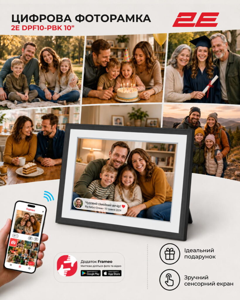 2E DPF10-PBK 10.1″ Digital Photo Frame, IPS, 800?1280, 1GB, 32GB, 2?1W Speakers, Frameo SW, Touchscreen, WiFi, White