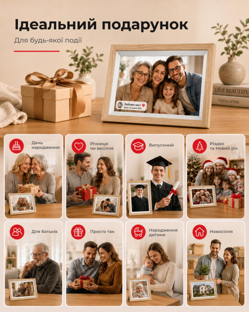 2E DPF10-WDYW 10″ Digital Photo Frame, IPS, FHD, 1GB/32GB, 2?1W Speakers, Frameo SW, Touchscreen, WiFi, Wood Frame, Yellow