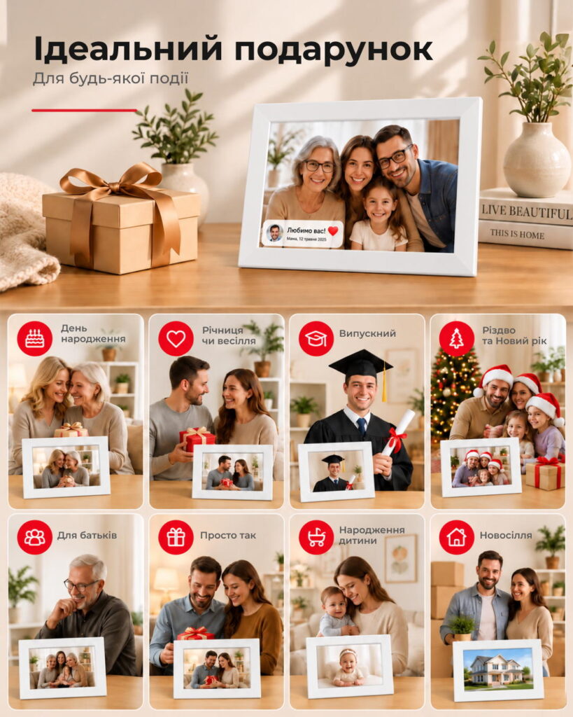2E DPF10 10″ Digital Photo Frame, IPS, FHD, 1GB, 32GB, 2x1W Speakers, Frameo SW, Touchscreen, White