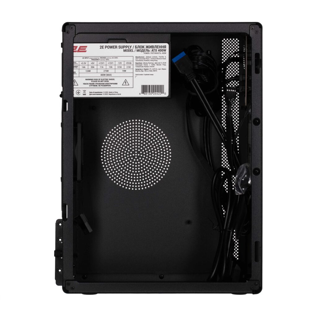 Корпус 2E Credo V200B-400 з БЖ 2E ATX400, 2xUSB3.0, 1×80мм, VGA 250мм, mATX, чорний