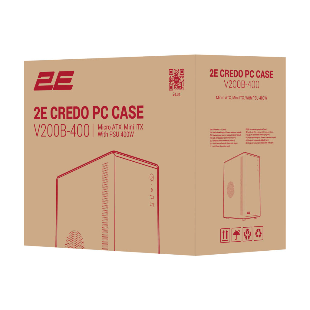 Корпус 2E Credo V200B-400 з БЖ 2E ATX400, 2xUSB3.0, 1×80мм, VGA 250мм, mATX, чорний