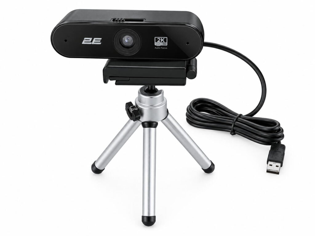 Вебкамера 2E 2K, 30fps, auto focus, трипод, чёрный