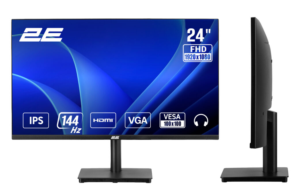Монітор 2E 23.8″ C2426B D-Sub, HDMI, IPS, 144Hz, FreeSync
