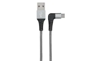 Кабель 2E USB 2.0 USB MicroUSB Flat Fabric Right Angle 1m Grey