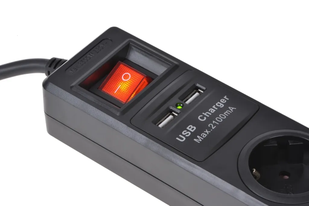 Surge protector 2Е with 3 sockets and a switch, 2хUSB, 3G1.5, 1.8m, black