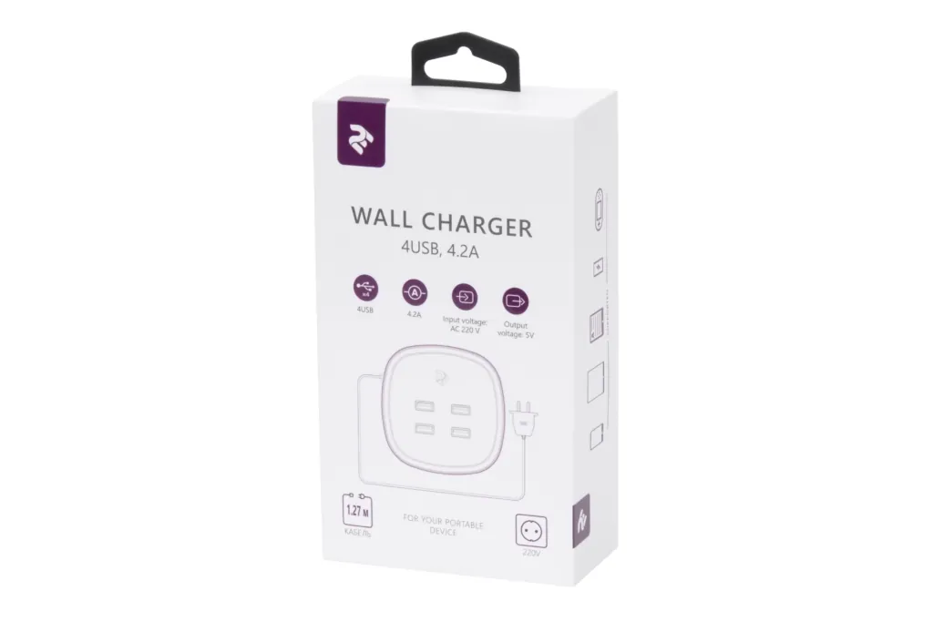 2E Wall Charger 4USB, 4.2A White