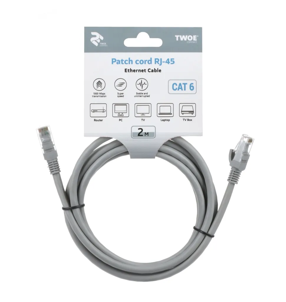Patch cord 2E Cat 6, RJ45, 24AWG, 2m