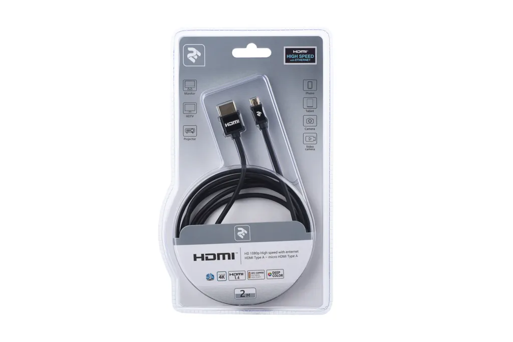 Cable 2Е Ultra Slim HDMI 1.4 (AM/microAM) High Speed, Alumium Black 2m