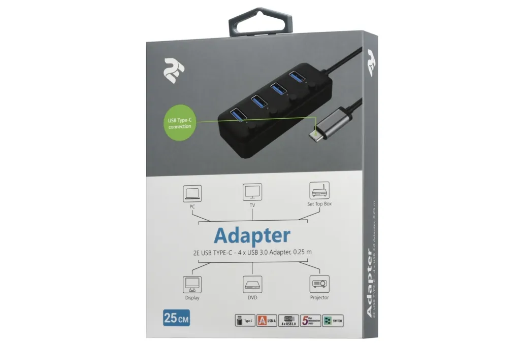 Adapter 2Е Type-C to 4xUSB3.0, Hub with switch, 0.25 m