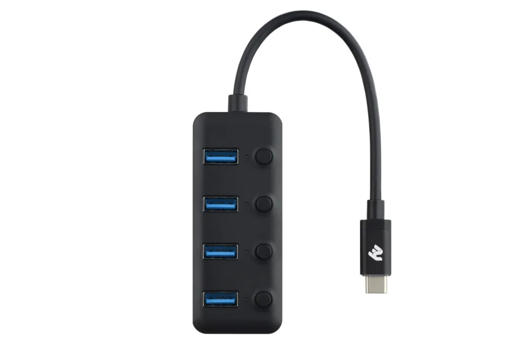 2E Хаб USB-C > 4xUSB-A, 0.25м, чорний