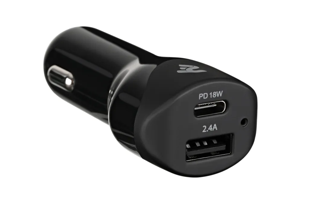 2E Dual USB Car Charger, Power Delivery, USB 2.4A, 30W, Black