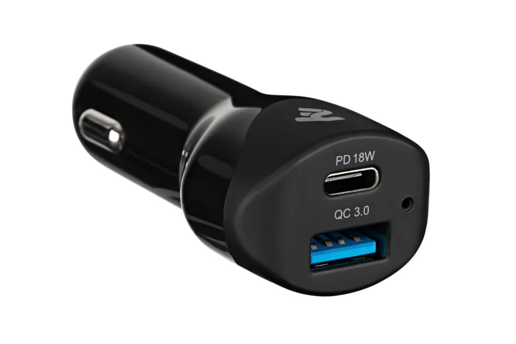 2E Dual USB Car Charger, Power Delivery, Quick Charge 3.0, 36W, Black