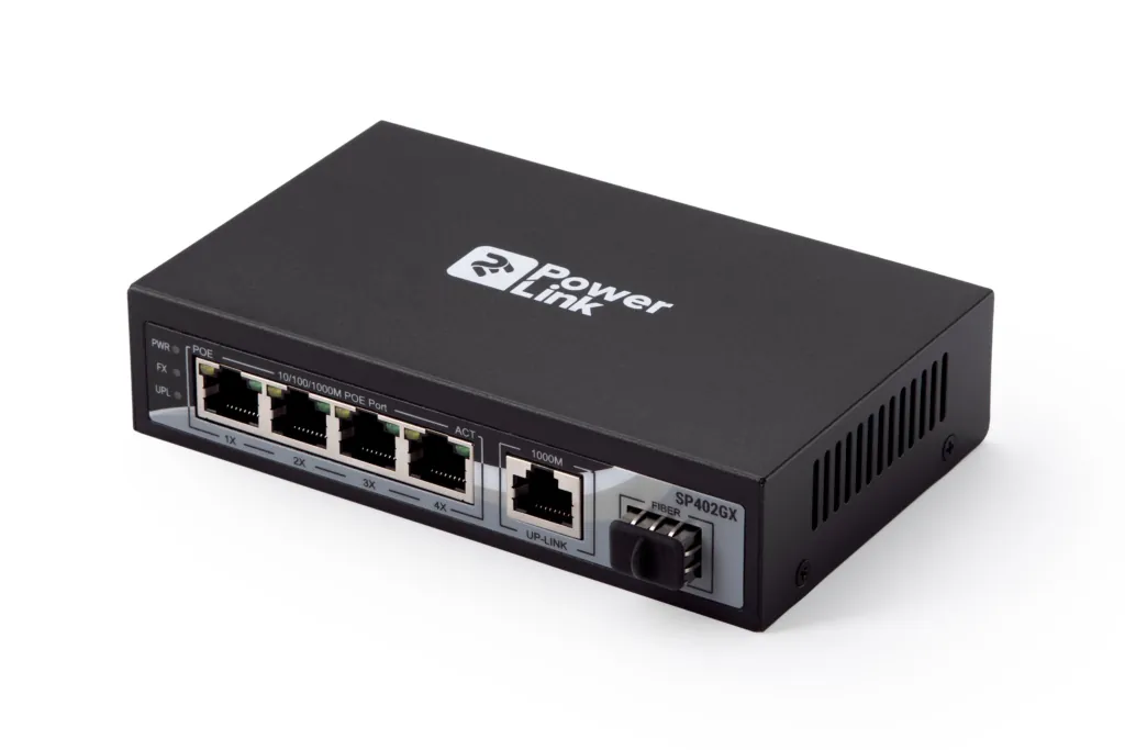 Switch 2E PowerLink SP402GX 5xGE, 1xSFP (4xGE PoE, 1xGE, 1xSFP Uplink, 65W), unguided
