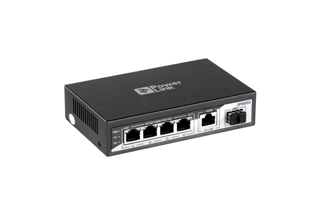 Switch 2E PowerLink SP402GX 5xGE, 1xSFP (4xGE PoE, 1xGE, 1xSFP Uplink, 65W), unguided