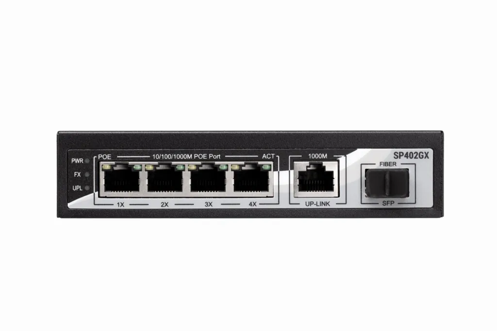 Switch 2E PowerLink SP402GX 5xGE, 1xSFP (4xGE PoE, 1xGE, 1xSFP Uplink, 65W), unguided
