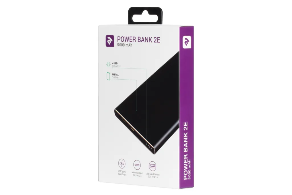 Power Bank 2Е 5000 мАч Metal surface Black