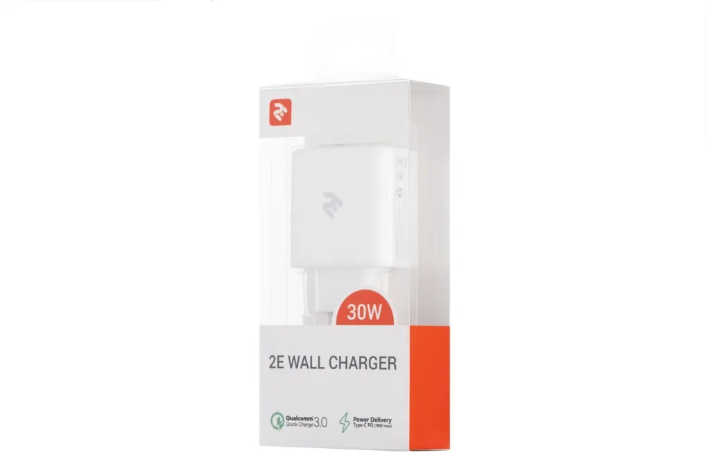 Сетевое ЗУ 2E Wall Charger USB-C PD3.0, USB-A QC3.0, Max 30W, White